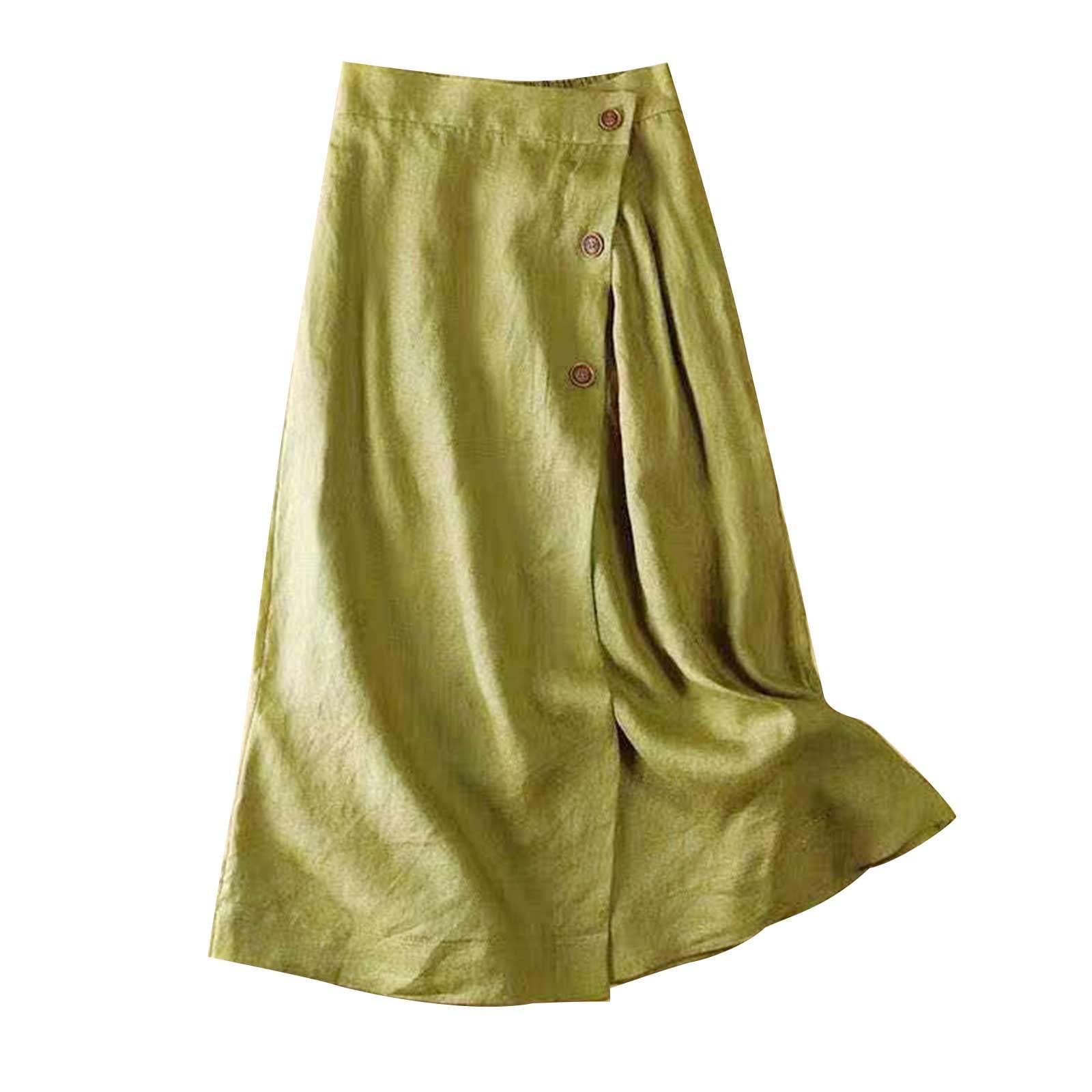 Army Green Linen Asymmetric Midi Skirt For Summer Wrap Style With Tie Waist And Elegant Design main image 1