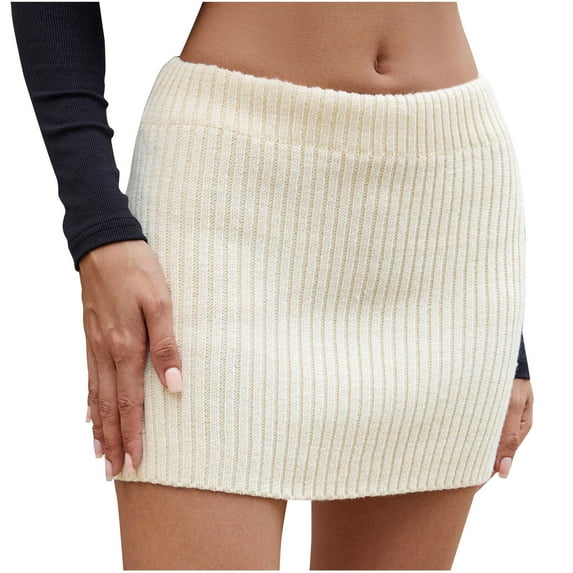 New Summer Arrivals SMihono Women's Y2k Low Rise Sweater Skirt Ribbed Knit Mini Skirt Bodycon Knitted Skirts Casual Pencil Short Knit Sweater Skirts White S