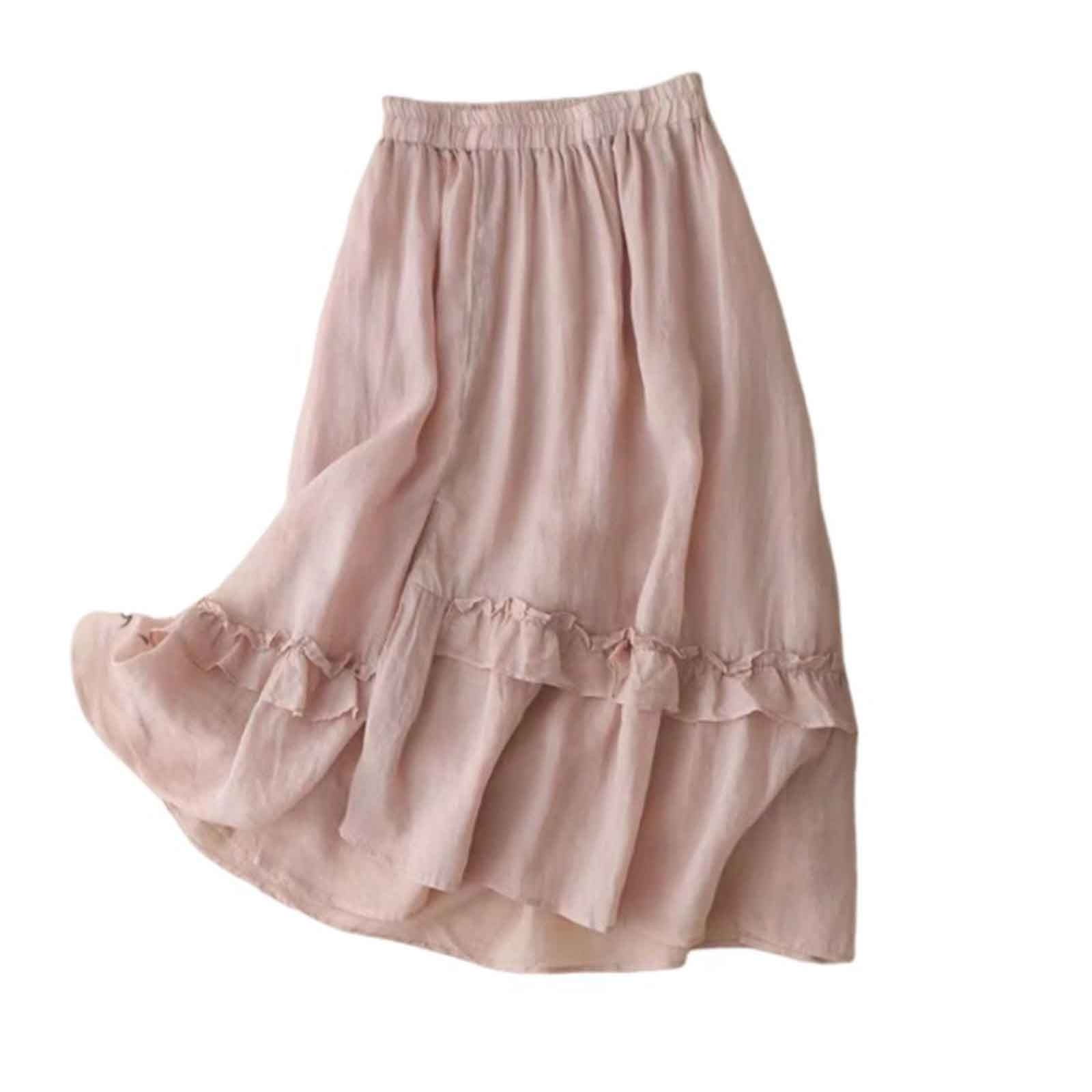 New White Cotton Eyelet Midi Skirt With Elastic Waist For Summer Women Casual Everyday