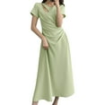 thumbnail image 1 of New Summer Arrivals SMihono Womens Dress Hollow Out Crew Neck Short Puff Sleeves Solid Fold Dresses Summer Elegant Tunic Long Dresses Green XL, 1 of 4