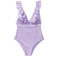 thumbnail image 1 of New Summer Arrivals UTSJKR Women's Sexy One Piece Ruffle Swimsuit Deep V Tummy Control Bathing Suits Tie Back Backless 1 Piece Monokini Swimwear Purple L, 1 of 5