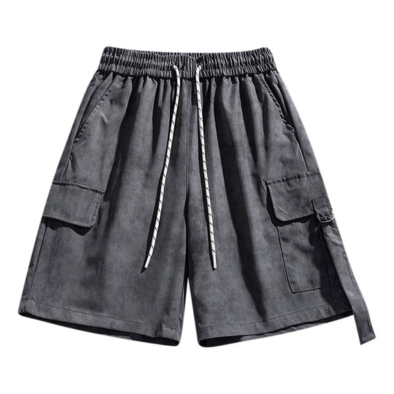 New Summer Arrivals YLSDY Linen Cargo Shorts for Men Stretch Waist Knee Length Beach Short Relaxed Fit Summer Lightweight Short with Pockets Gray XXL