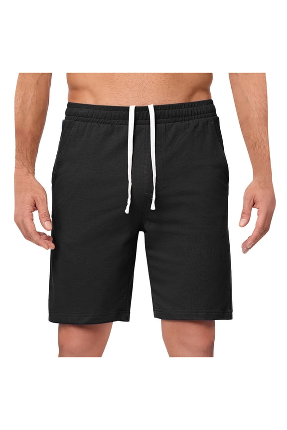 New Summer Arrivals YLSDY Men's 100% Cotton Shorts Casual Elastic Waist Drawstring Lightweight Workout Lounge Beach Jersey Sweat Shorts Black L
