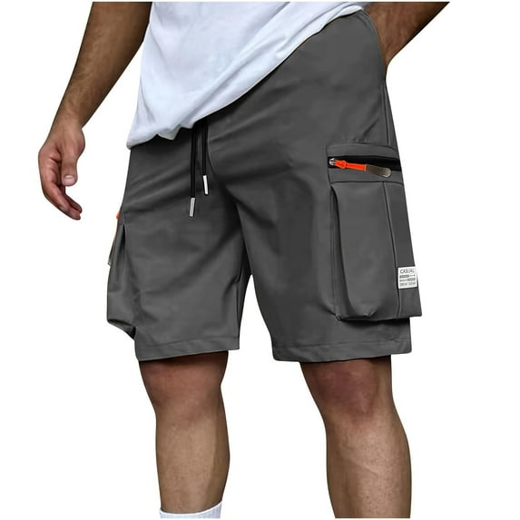 New Summer Arrivals YLSDY Men's Cargo Shorts Twill Cotton Running Hiking Short Casual Elastic Waist Camping Travel Short with Multi-Pockets Dark Gray XXL