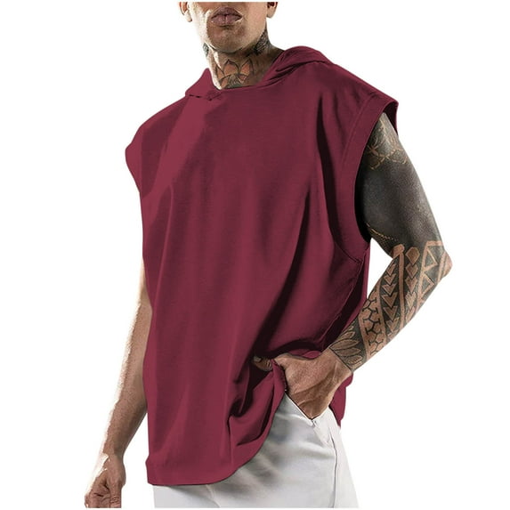 New Summer Arrivals YLSDY Men's Hoodie Tank Tops Workout Sleeveless Gym Hoodies Muscle Bodybuilding Cut Off T Shirts Training Fitness Shirts Wine L
