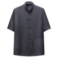 thumbnail image 1 of New Summer Arrivals YLSDY Men's Shirts Crew Neck Short Sleeve Loose Summer Outfits Stylish Classical Style Casual Shirts with Pockets Dark Gray S, 1 of 3