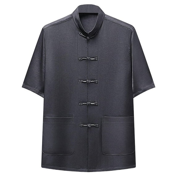 New Summer Arrivals YLSDY Men's Shirts Crew Neck Short Sleeve Loose Summer Outfits Stylish Classical Style Casual Shirts with Pockets Dark Gray S