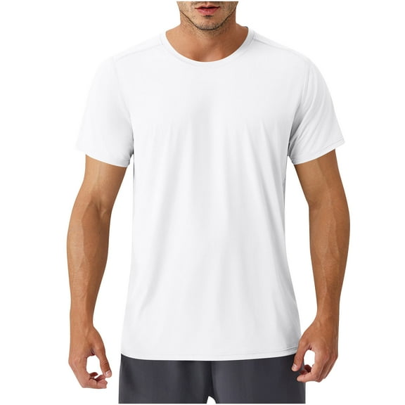 New Summer Arrivals YLSDY Men's Short Sleeve UPF 50 T-Shirt Quick Dry Rash Guard Athletic Running Swim Top Tee Performance Water Shirts White XL