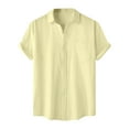 thumbnail image 1 of New Summer Arrivals YLSDY Men's Stylish Stretch Wrinkle Free Short Sleeve Button Down Shirt Summer Casual Beach Vacation Button up Shirts Yellow L, 1 of 9