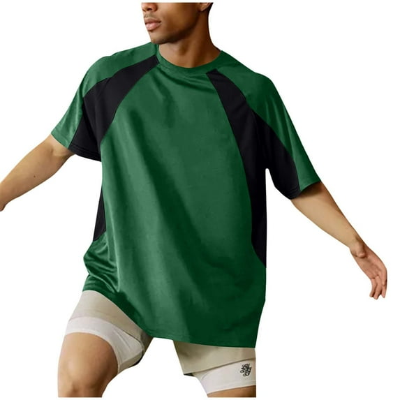 New Summer Arrivals YLSDY Men's Summer Workout T-Shirts Quick Dry Breathable Surfing Sporty Tees 2025 Fashion Color Block Oversized Tshirts Green XL