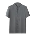 thumbnail image 1 of New Summer Arrivals YLSDY Men's Vintage Button Down Shirt Stand Collar Short Sleeve T-Shirts Stylish with Multi Pockets Business Casual Dress Work Shirts Green S, 1 of 3
