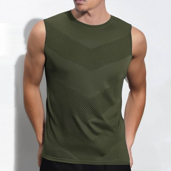 New Summer Arrivals YLSDY Mens Athletic Tank Tops Workout Sleeveless Wicking Mesh Cool Clothes Slim Fit Compression Water Sports Cut Off Shirts Army Green M