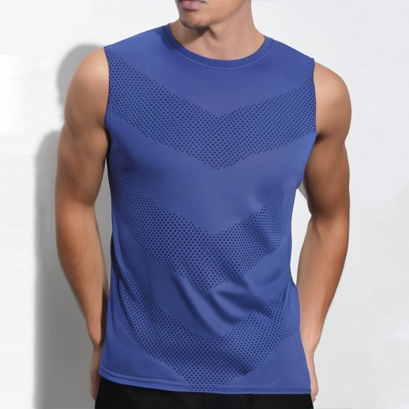 New Summer Arrivals YLSDY Mens Athletic Tank Tops Workout Sleeveless Wicking Mesh Cool Clothes Slim Fit Compression Water Sports Cut Off Shirts Blue XL