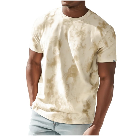 New Summer Arrivals YLSDY Mens Crew Neck T Shirts - Lightweight Short Sleeve Fresh Fashion Print Hipster T-Shirt Tie-Dye Sports Tops Khaki XXL