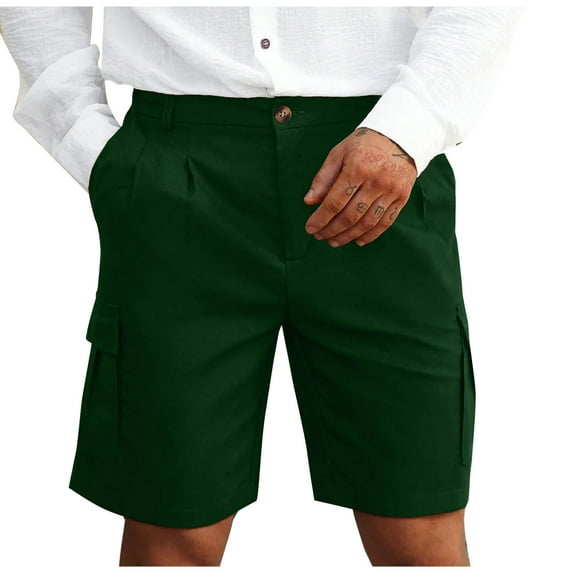 New Summer Arrivals YLSDY Mens Pleated Cargo Shorts Tailored Fit Button Waist Shorts with Side Utility Pockets and Clean Summer Styling Green XXL