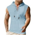 thumbnail image 1 of New Summer Arrivals YLSDY Mens Workout Hooded Tank Tops Summer Casual Slim Fit Sleeveless V Neck Lace Up Henley Hoodies Cut Off Muscle Shirts Light Blue L, 1 of 7