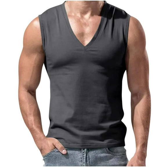 New Summer Arrivals YLSDY Mens Workout Tank Tops Sleeveless V Neck Undershirt Breathable Athletic Tops Tactical Shirt Muscle T Shirts Casual Sports Tops Dark Gray L