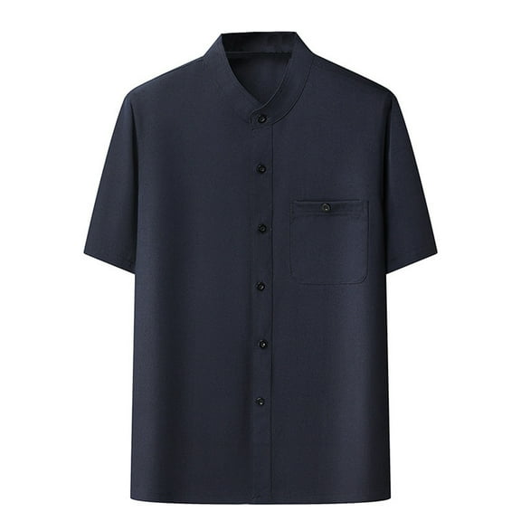 New Summer Arrivals YLSDY Mens Wrinkle Free Formal Shirts Comfy Button up Short Sleeve Hawaiian Beach Blouses Collar Wedding Tops with Pockets Navy S