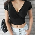 thumbnail image 1 of New Summer Black Sexy V-neck T-shirt Short Sleeve Y2k Crop Top Women Clothes Streetwear Korean Fashion Corset Tops Tshirts 2023, 1 of 9