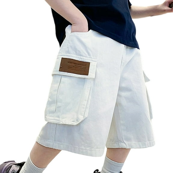 Distressed Denim Shorts for Boys with Side Pockets Loose Fit Casual Summer Elastic Waist Lightweight Comfortable Hop Style