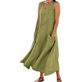 thumbnail image 1 of New Summer Dresses for Womens 2024 Plus Size Fashion Sleeveless Cotton Linen Round Neck With Chest Button Design Long Dress, 1 of 4