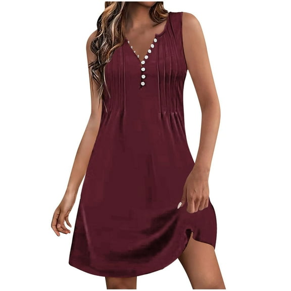 New Summer Fashion Dresses for Womens 2025 Plus Size Sexy Solid Color Sleeveless V-Neck Dress