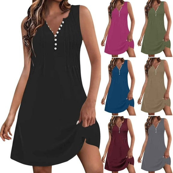 New Summer Fashion Dresses for Womens 2025 Plus Size Sexy Solid Color Sleeveless V-Neck Dress