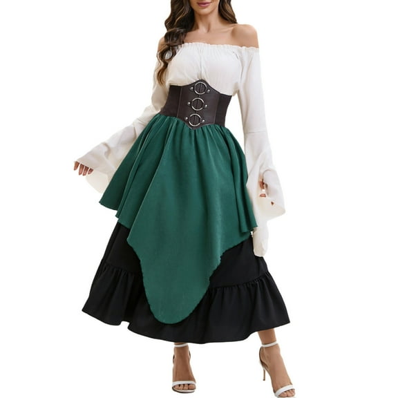 New Summer Fashion for All GaThRRgYP Women's Plus Size Maxi Dress,Women's Fashion Square Neck High Waist Pleated Stitching Strap Suspender Puffy Dress Green XL