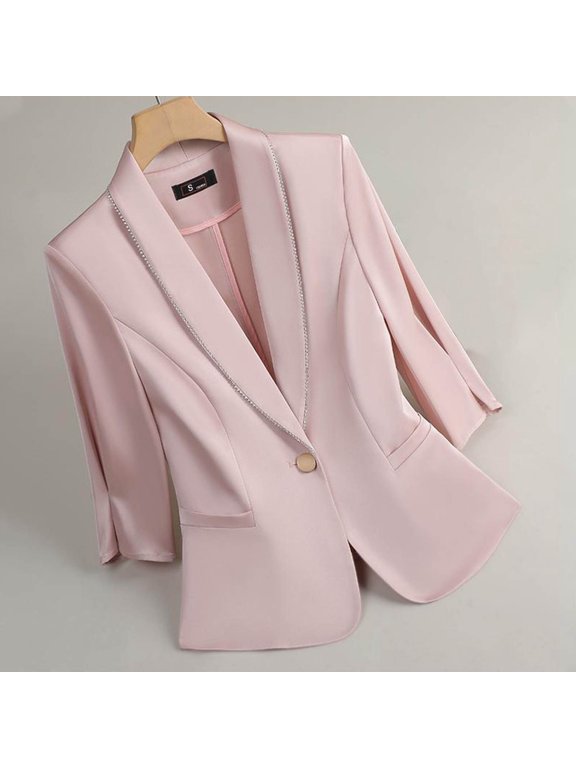 New Summer Fashion for All GaThRRgYP Womens Jackets and Coats,Women's Fashion Casual Solid Color Pocket Turndown Collar 3/4 Sleeve Blouse Blazer Pink XXL