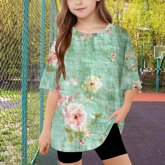 New Summer Graphic Tees Kids Leisure Boys and Girls Short Sleeve Tops Crewneck Print Blouses & Shirts Skin-Friendly Unisex Girls Short Sleeve Tops