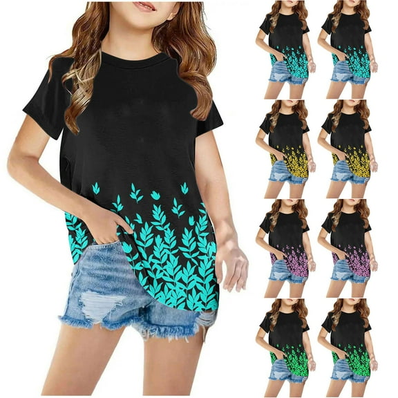New Summer Graphic Tees Kids Trendy Boys and Girls Short Sleeve Tops Crewneck Print Blouses & Shirts Quick Drying Unisex Girls Short Sleeve Tops