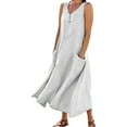 thumbnail image 1 of New Summer Maxi Dresses for Womens 2024 Plus Size Fashion Sleeveless Cotton Linen Round Neck With Chest Button Design Long Dress, 1 of 4