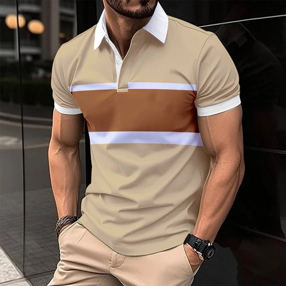 New Summer Men Short Sleeved Polo Shirt Fashion Splice Stripe Printing T-Shirt Men's Breathable Shirt Party Men Clothing Top