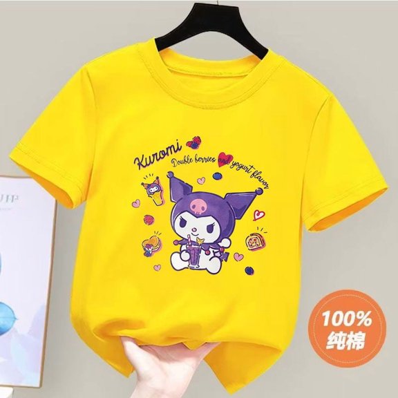 New Summer Mymelody Kuromi Children T-Shirt Kawaii Sanrioed T Shirt Anime Cartoons Casual Clothes Kid Girl Boy Short Sleeve Tops