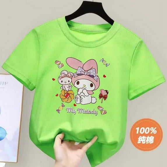 New Summer Mymelody Kuromi Children T-Shirt Kawaii Sanrioed T Shirt Anime Cartoons Casual Clothes Kid Girl Boy Short Sleeve Tops