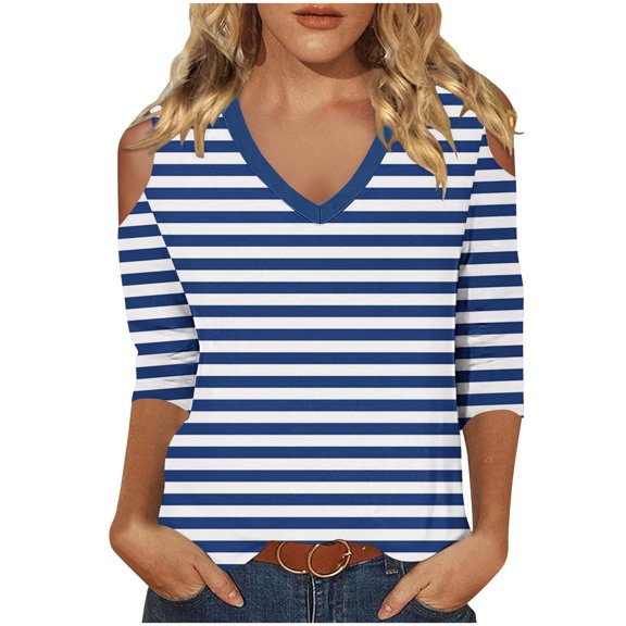New Summer Oversize 3/4 Sleeve Shirts for Womens 2024 Fashion Solid Color T-shirt Shirt V-neck Casual Top Gifts for Womens