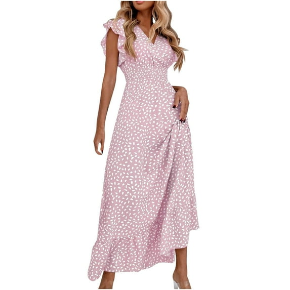 New Summer Plus Size Dresses for Women 2024 Fashion Spring And V-neck Waist Full Skirt Ruffled Elegant Dress Sleeveless V-neck Ankle Dress