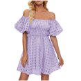 thumbnail image 1 of New Summer Plus Size Dresses for Women 2024 Fashion Off The Shoulder Bubble Short Sleeve Pleated High Waist Dress, 1 of 9