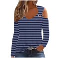 thumbnail image 1 of New Summer Plus Size Tops for Womens 2024 Fashion 3/4 Sleeve Casual Striped Shirt Gifts for Womens, 1 of 5