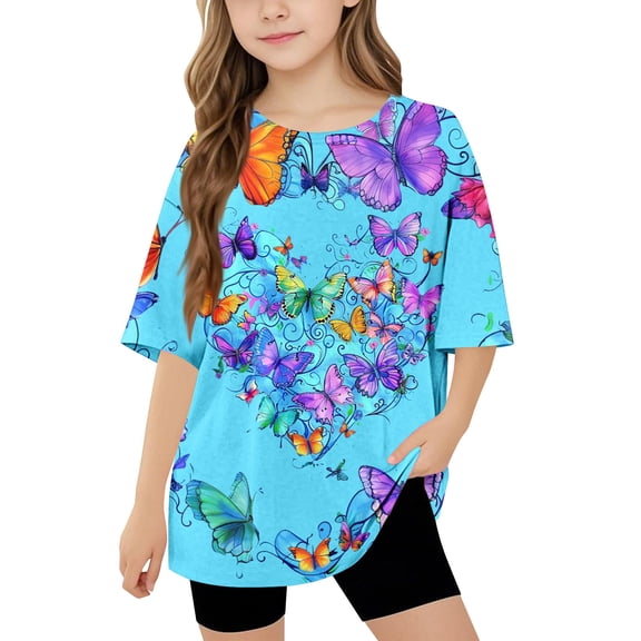 New Summer Short Sleeve Tops Girls Cute Boys and Girls Short Sleeve Tops Crewneck Print Blouses & Shirts Quick Drying Unisex T Shirts for Girls