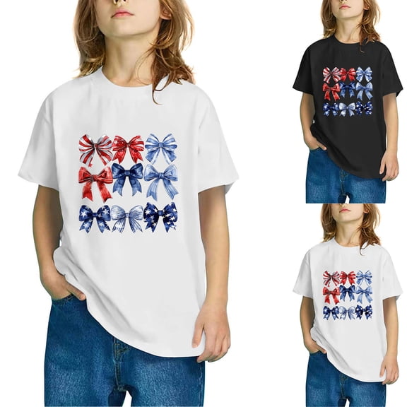 New Summer Tops for Girls (3-10 Y) Boys and Girls Fashion Cute Printed Casual Short-Sleeved Cotton Tops Round Neck Shirt Graphic Tees Girls