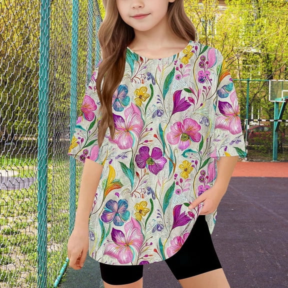 New Summer Tops for Girls Leisure Boys and Girls Short Sleeve Tops Crewneck Print Blouses & Shirts Comfort Soft Unisex Graphic Tees Girls
