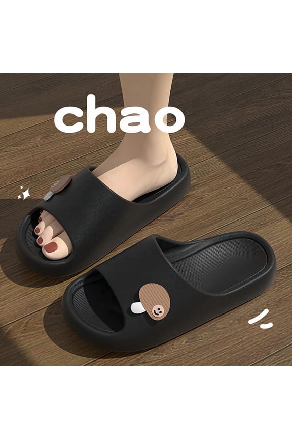 New Summer Women'S Soft-Soled Thick-Bottomed Slippers for Home Use, Odor-Resistant, Non-Slip for Bathing, Height-Increasing, Durable, Cartoon-Style Breathable Sandals., Women Shoes