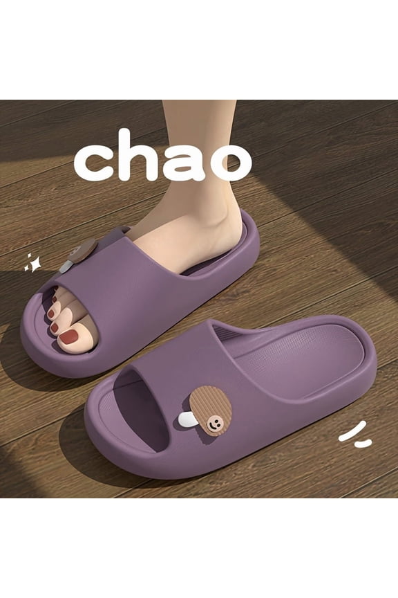 New Summer Women'S Soft-Soled Thick-Bottomed Slippers for Home Use, Odor-Resistant, Non-Slip for Bathing, Height-Increasing, Durable, Cartoon-Style Breathable Sandals., Women Shoes