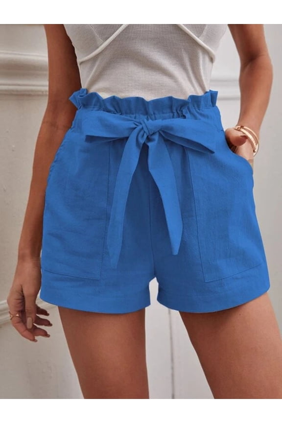 New New Summer Women's Loose Casual Shorts Pocket Solid Color Large Waist Wide Leg Pants