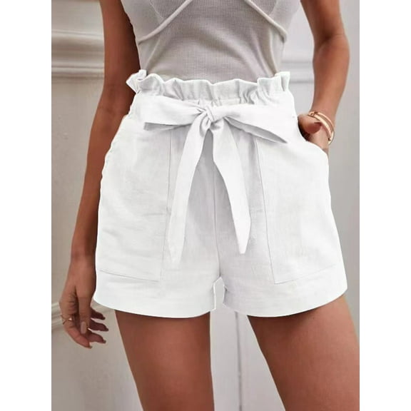 New New Summer Women's Loose Casual Shorts Pocket Solid Color Large Waist Wide Leg Pants
