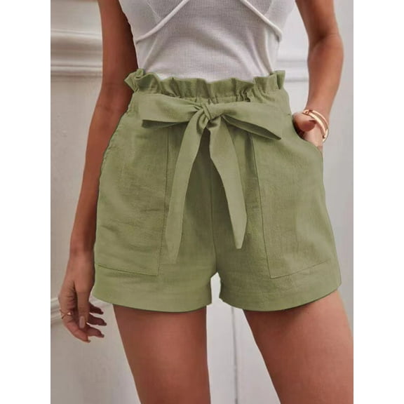 New New Summer Women's Loose Casual Shorts Pocket Solid Color Large Waist Wide Leg Pants