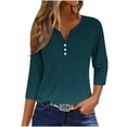 thumbnail image 1 of New Summer Womens Tops 2024 3/4 Sleeves Plus Size Fashion Casual Solid T-shirt Buttons Blouse V-Neck Casual Tops, 1 of 5