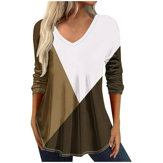 New Summer Womens Tops 2024 3/4 Sleeves Plus Size Fashion Multi-color V-neck Seven Quarter Sleeve Patchwork Printed Tops Long Sleeved V-neck Tops/Shirt