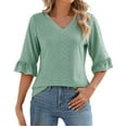 thumbnail image 1 of New Summer Womens Tops 2024 3/4 Sleeves Plus Size Fashion Split Flare Sleeves V-Neck Casual Loose T-shirt Top Gifts for Womens, 1 of 5